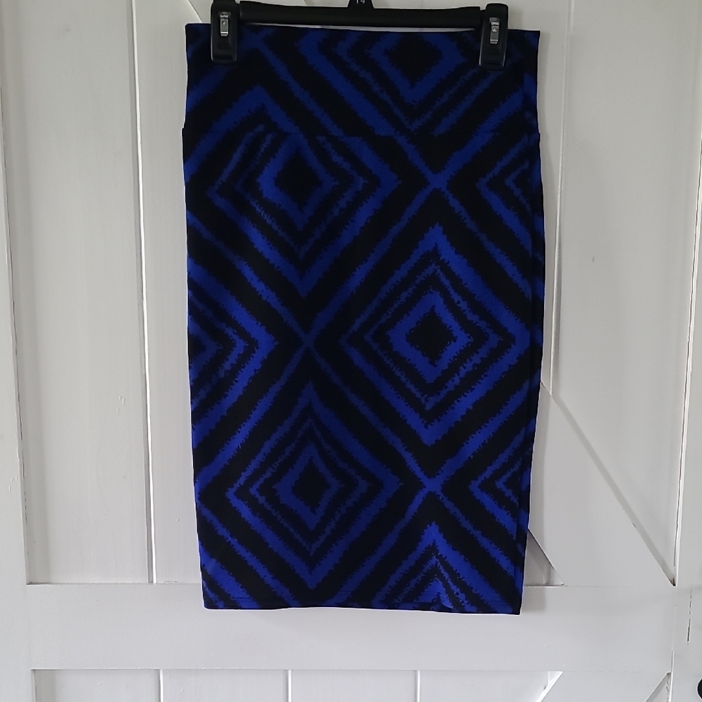 Lularoe Blue and Black Cassie Geometric Skirt